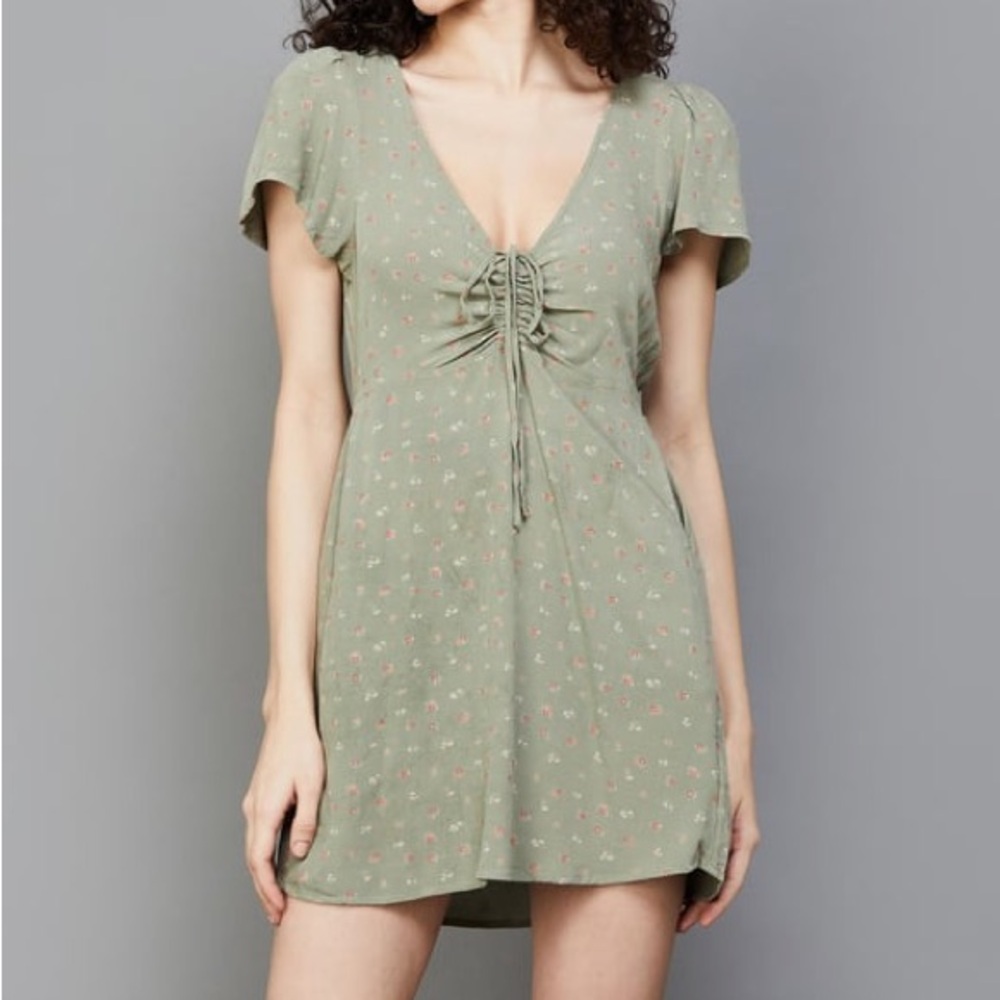 American Eagle Outfitters Green Cinched Waist Mini Dress